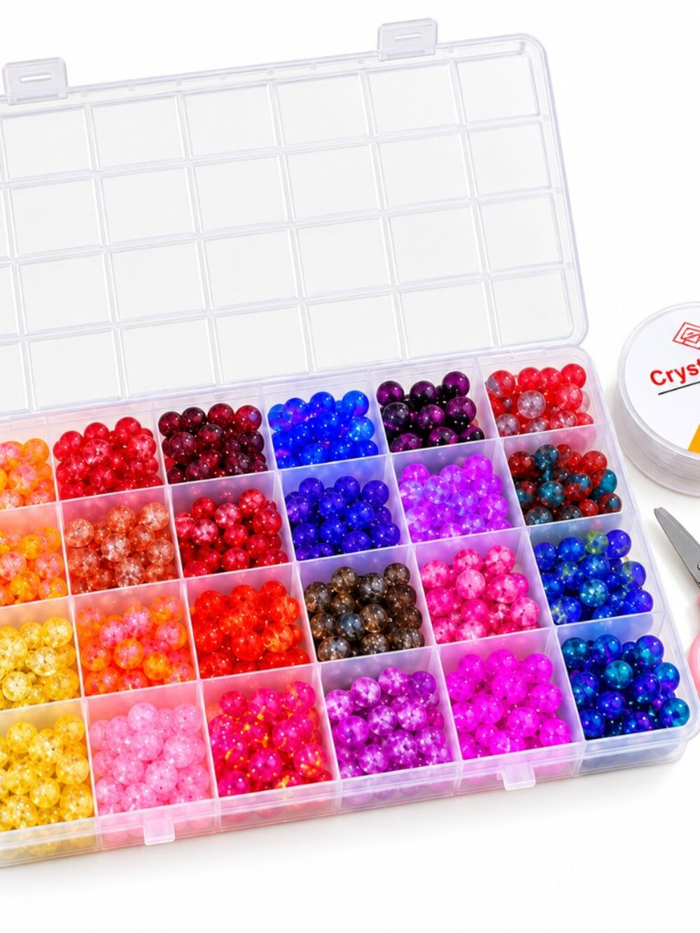Colorful 8 mm Glass & Crackle Bead Bracelet-Making Kit – Approx. 520 Pieces